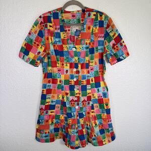 Vintage Romper Womens Fruit Patchwork Button Up 90s Artsy Kade Collection